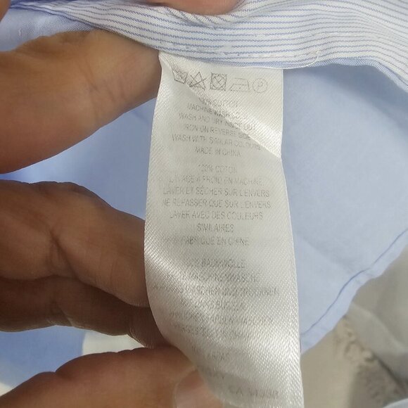 French Connection Blue Striped Button Blouse Peplum Preppy L - Picture 11 of 13